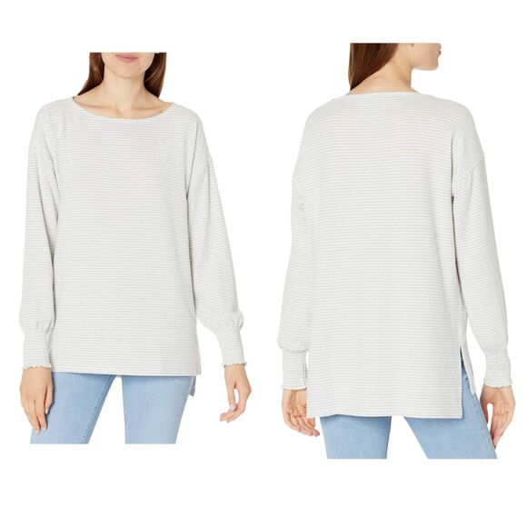 Lucky Brand Womens Size MEDIUM Long Sleeve Crew Neck Stripe Cloud Jersey Sweater - Picture 1 of 13